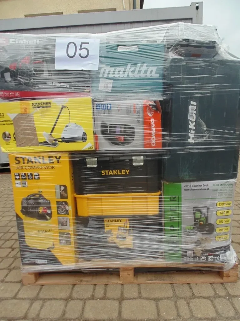 Paleta z narzędziami elektrycznymi mix – Stanley Air Compressor, Makita, Kärcher, HiKoki