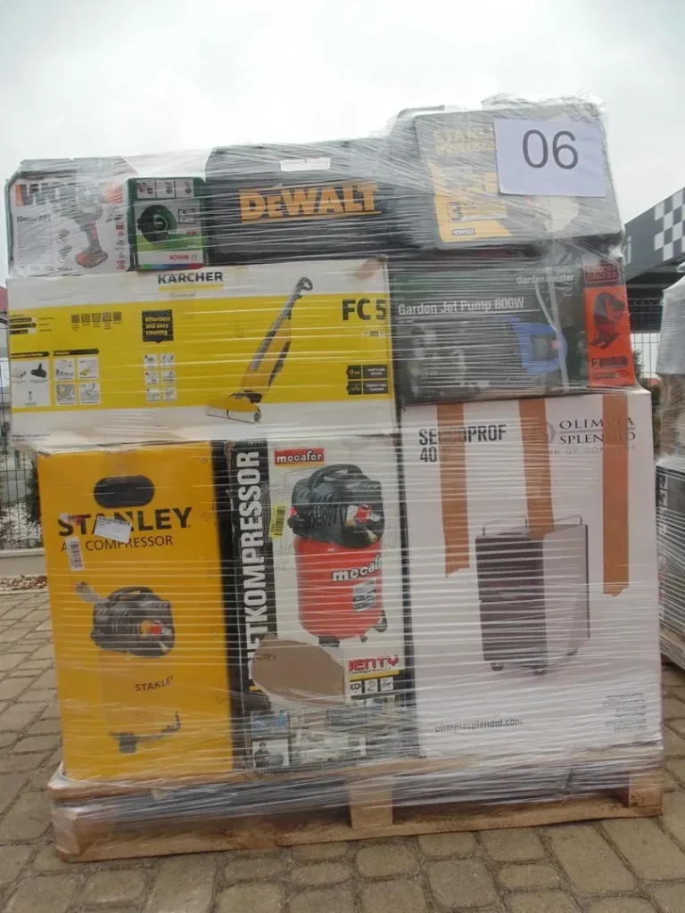 Paleta z narzędziami elektrycznymi mix – DeWalt, Stanley Compressor, Kärcher FC5, pompa ogrodowa, numer 06