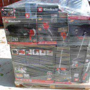 Paleta narzędzi elektrycznych Einhell owinięta folią stretch – wiertarki, szlifierki, piły