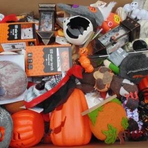 Paleta MIX Halloween – maski czaszek, dynie dekoracyjne, latarnie solarne LED